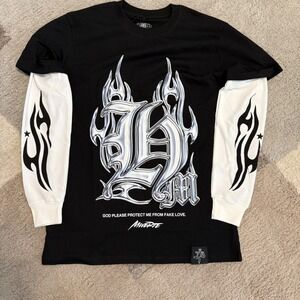 Muerte Hustle Daily Mens Long Sleeve T-Shirt Black White Fake Love Graphic Small